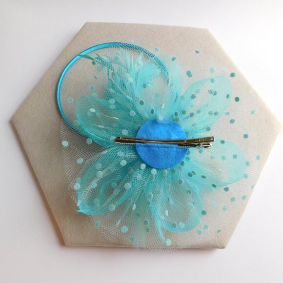 Blue Fascinator Hat for dressy occasions !!!  Comes with headband & clip - Picture 6 of 7